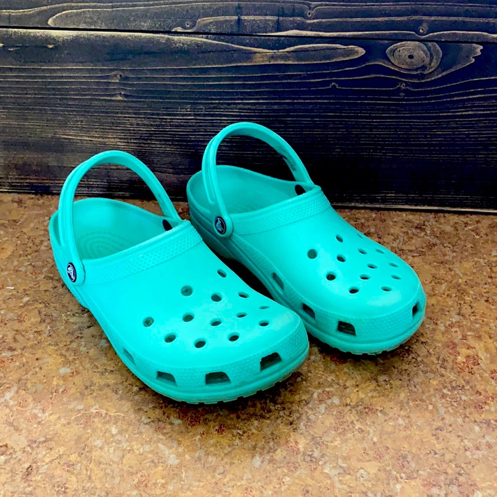 Mint green Crocs